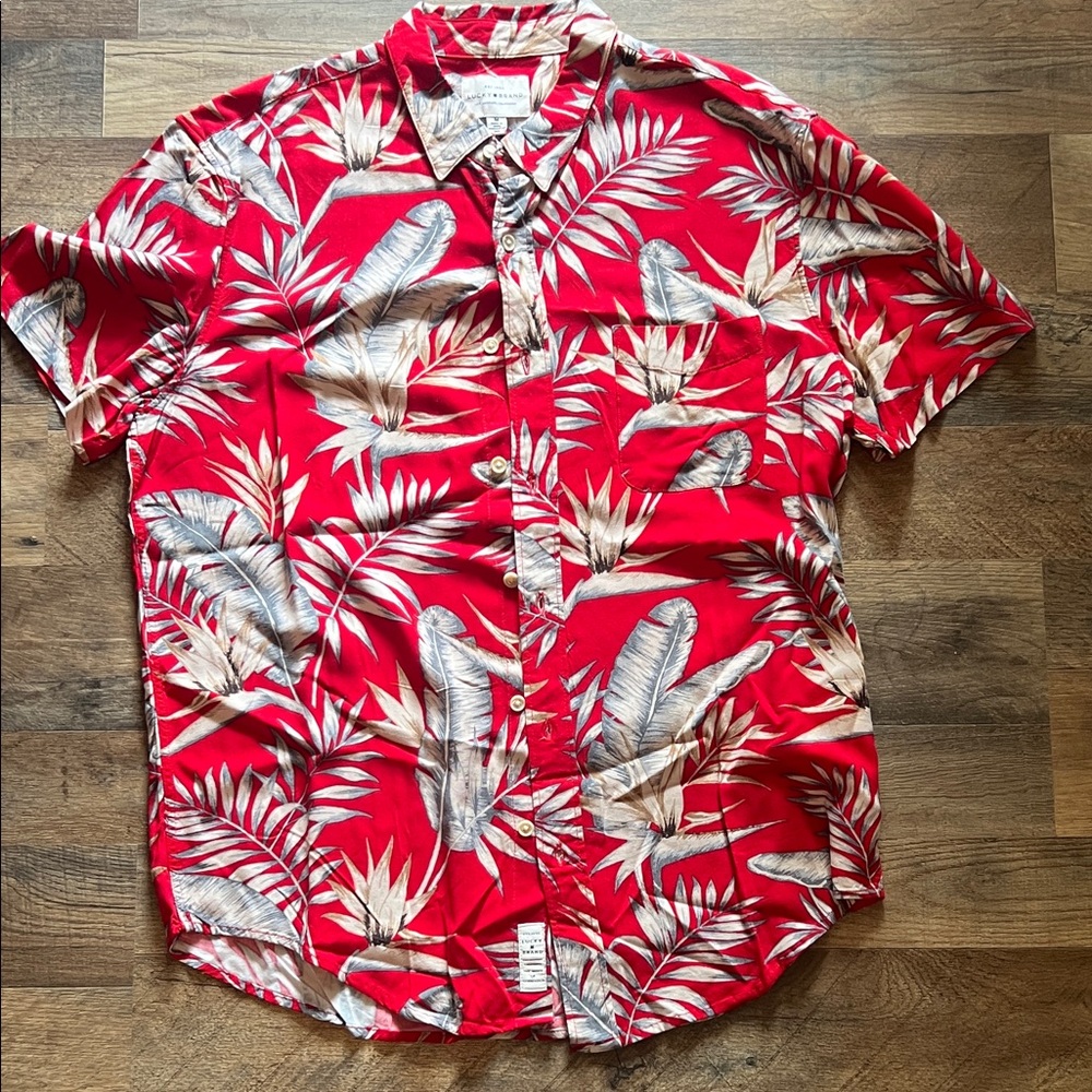 Lucky Brand Red Tropical Print Men's Shirt